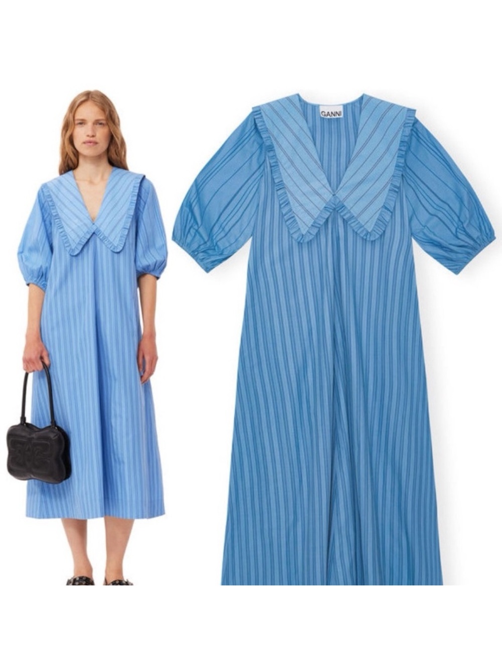 Ganni Re-cut Striped Cotton V-Neck Maxi Dress